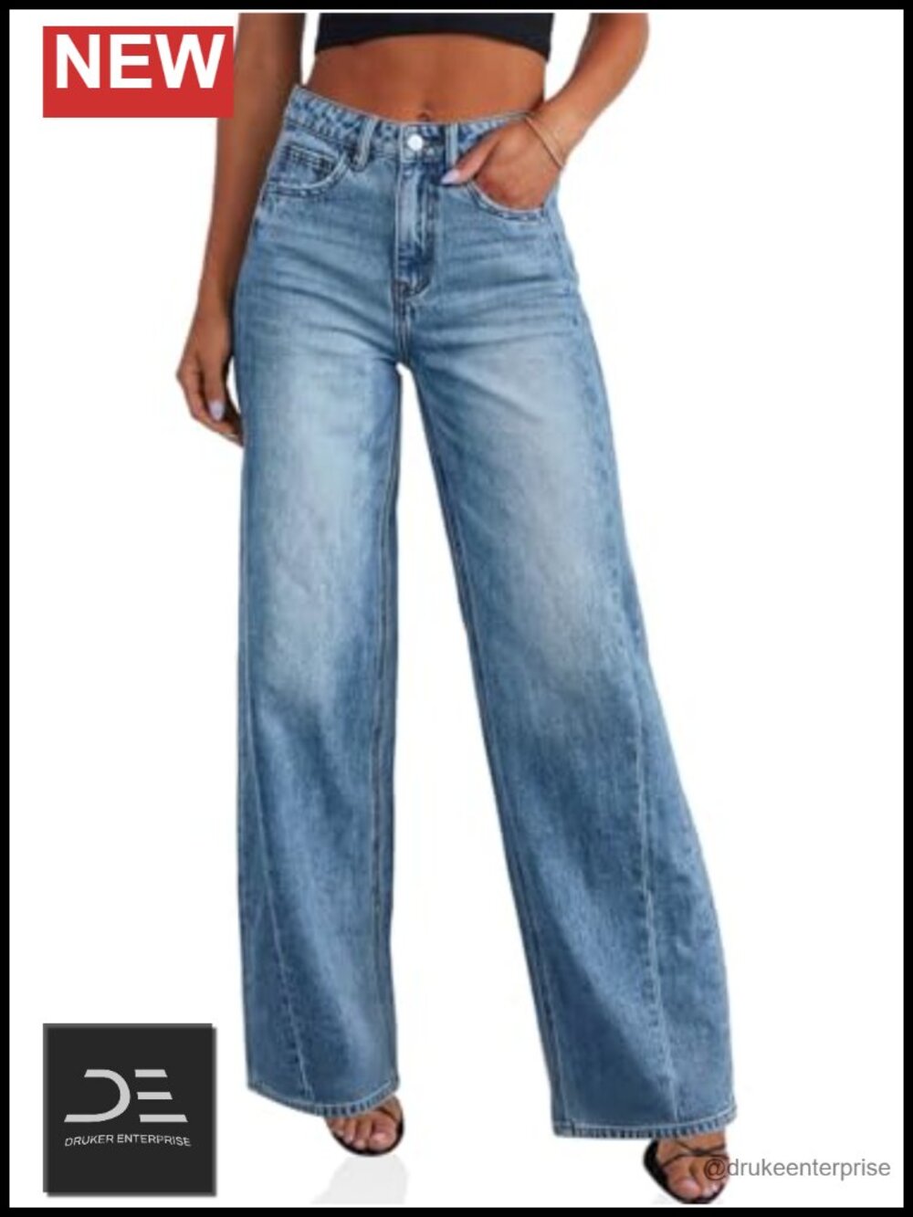 High Waisted Wide Leg Stretchy Jeans for Women Baggy Denim Pants